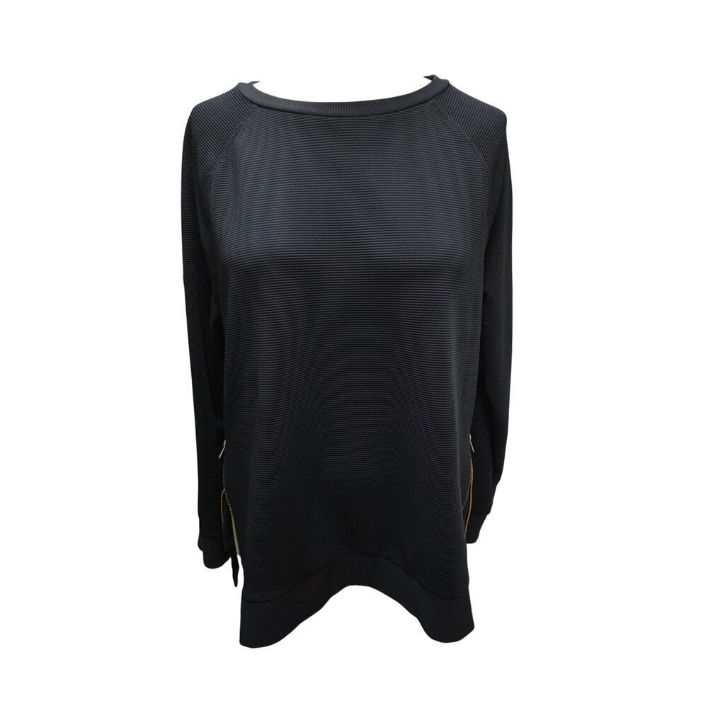 Avia Black Ribbed Top Gold Zipper Side Vents High Low Size L